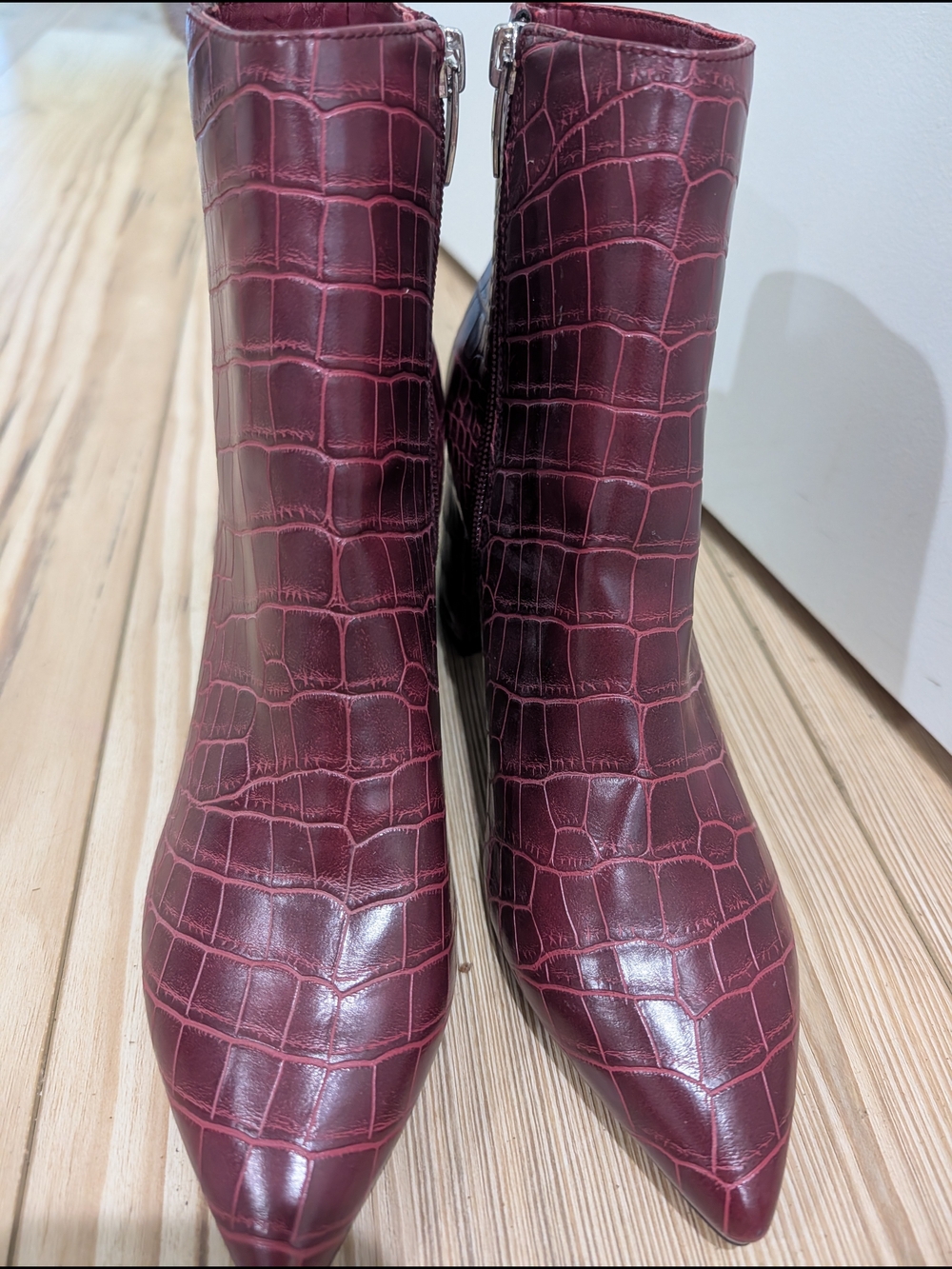Marc Fisher Croc-Embossed Pointed Toe Ankle Booties - Burgundy - Picture 6 of 6